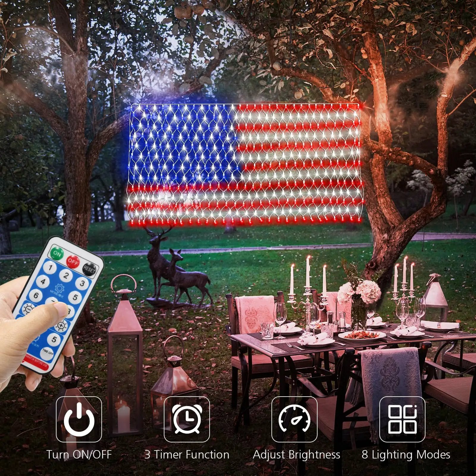 Solar American Flag Net Lights 420 LEDs | Decor USA ✓