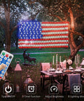 Solar American Flag Net Lights Outdoor 420 LEDs 6.5ft by 3.28ft displayed on tree with remote control