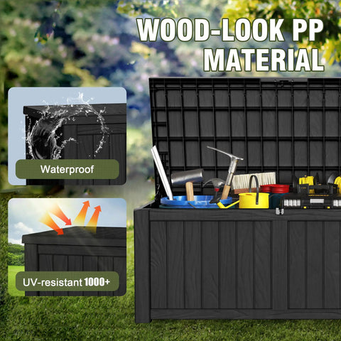 Heavy Duty 150 Gallon Waterproof Outdoor Storage Box For Patio And Garden Lockable Resin Deck Box with tools inside