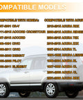 Side view of a silver SUV with text overlay listing compatible Honda and Acura models for Radiator Coolant Reservoir Cap Replacement