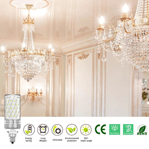 Luxurious chandeliers lit with Grab Ultra Bright E12 LED Bulbs For Chandeliers And Ceiling Fans, 12W, 6000K Daylight White
