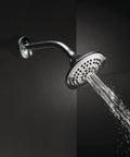 Five Setting Rain Shower Head High Pressure Spray Chrome Round Raincan Shower Head Water Saving 1.75 GPM spraying water