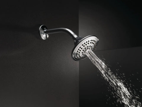 Five Setting Rain Shower Head High Pressure Spray Chrome Round Raincan Shower Head Water Saving 1.75 GPM spraying water