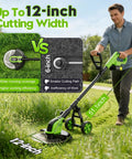 Man using Cordless 4 In 1 Weed Wacker With Brushless Motor Delivers 20000 RPM For Thick Grass 12 Inch Cutting Width Wheeled Edger