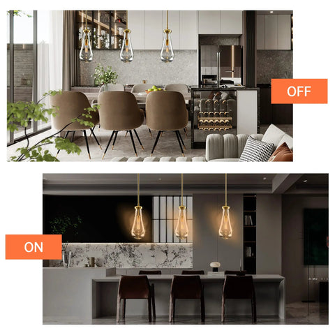 Dope Gold Teardrop Pendant Light With Blown Glass Shade, Modern Hanging Ceiling Fixture For Kitchen Island And Dining Room, Brushed Brass Finish, Adjustable Height, No Visible Wiring, T8 Bulb Included