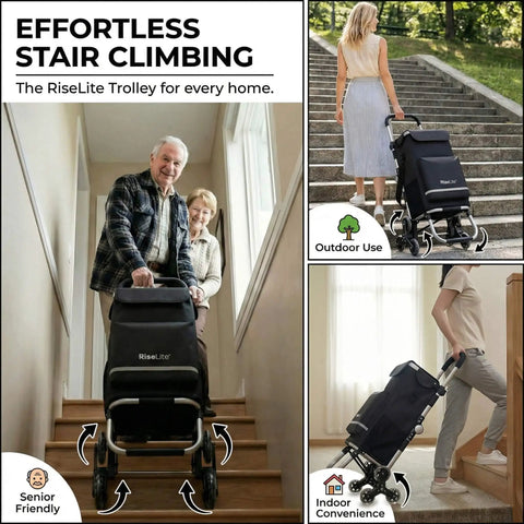 Grocery Cart That Climbs Stairs Foldable With 55L Cooler Pocket And 110 Lb Capacity, Three Wheel Design in use indoors and outdoors