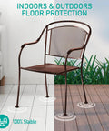 1.5 Inch Round Outdoor Furniture Feet Protectors For Wrought Iron Chairs And Tables 24 Pack Black Non Marking Floor Protectors Patio Glides To Keep Your Floors Scratch Free On Decks Stone Concrete And Indoor Floors installed on a chair