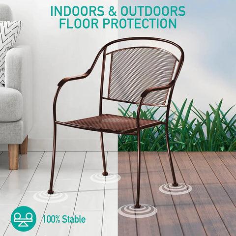 1.5 Inch Round Outdoor Furniture Feet Protectors For Wrought Iron Chairs And Tables 24 Pack Black Non Marking Floor Protectors Patio Glides To Keep Your Floors Scratch Free On Decks Stone Concrete And Indoor Floors installed on a chair