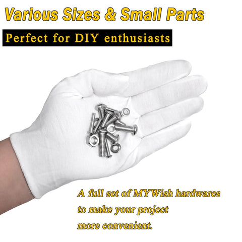 Hand holding screws from 550 Piece M3 Screw Kit With Button Head Hex Socket Screws 304 Stainless Steel Must Have Nuts Flat And Spring Washers