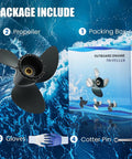 Aluminum Boat Propeller Eleven And Three Quarters By Seventeen Inches Right Hand Rotation Fits Johnson Evinrude Outboard Motors Forty HP Forty Eight HP Fifty HP Fifty Five HP With Thirteen Spline package including contents.