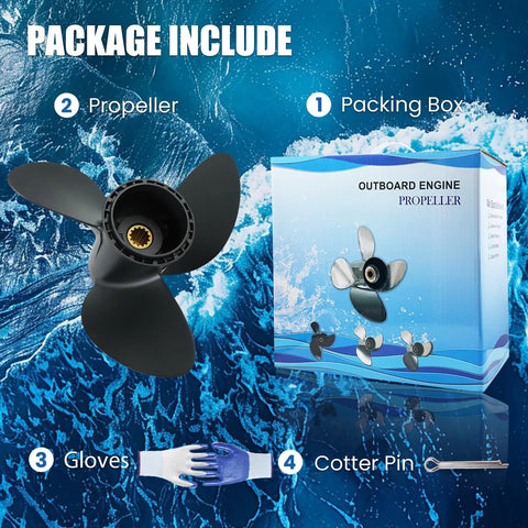Aluminum Boat Propeller Eleven And Three Quarters By Seventeen Inches Right Hand Rotation Fits Johnson Evinrude Outboard Motors Forty HP Forty Eight HP Fifty HP Fifty Five HP With Thirteen Spline package including contents.