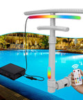 Epic Pool Fountain With Lights For Above Ground And Inground Pools, Solar Powered Dual Layer Waterfall Sprinkler in front of pool