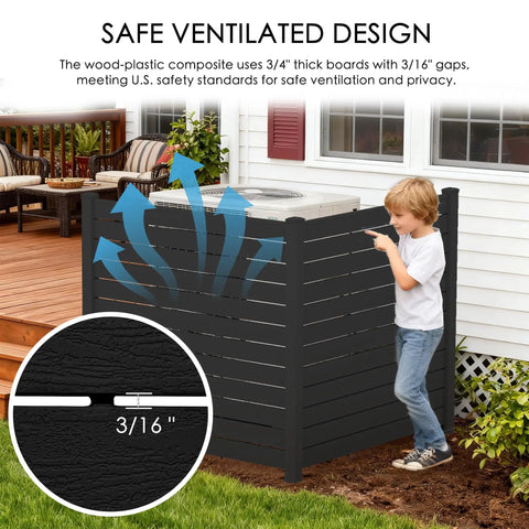 Outdoor Privacy Screen Kit 50 Inch Wide By 48 Inch High Black 3 Panel Fence Panels With Aluminum Posts For Air Conditioner Units
