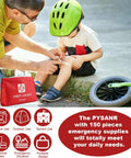 Compact 150 Piece First Aid Kit With Foil Blanket And Scissors, Mini Emergency Bag for quick access shown in use outdoors.