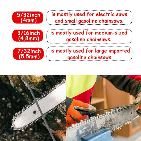 Three Pack 5/32 Inch Chainsaw Chain Sharpening Files Round Sharpener Set with handling tips for chainsaw maintenance