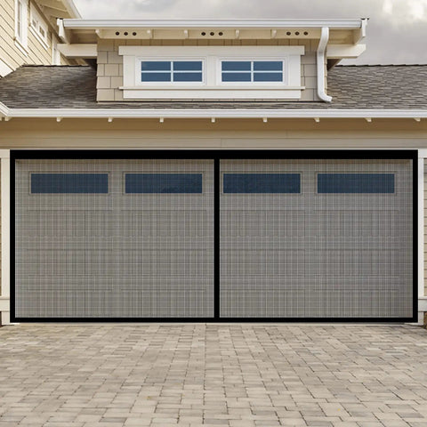 Two Car Garage Magnetic Screen Door 16 By 7 Feet No Hassle Hands Free Magnetic Closure Breathable Fiberglass Mesh installed