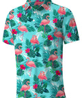Fly Summer Golf Polo Shirt For Men Short Sleeve Quick Dry Moisture Wicking Stretch Fit Comfortable Game Day Slick Performance Lightweight Tech Tee with flamingo print