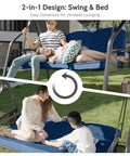 3 Seat Outdoor Porch Swing With Stand For Adults 800 Lb Weight Capacity Convertible Swing Bed With Canopy Deep Cup Holders