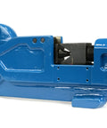 Close-up of Rugged Dieless Lug Crimp Tool For 8 AWG To 4/0 Cables QuickAdjust Battery And Welder Lugs, blue and black finish.