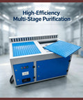 Industrial 220V Dust Collector for Welding Fume Extraction With High Efficiency Multi Stage Filtration Grinding Dust Control Heavy Duty Workshop Cleaner with blue panels.