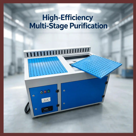 Industrial 220V Dust Collector for Welding Fume Extraction With High Efficiency Multi Stage Filtration Grinding Dust Control Heavy Duty Workshop Cleaner with blue panels.