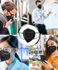 Collage of people wearing KN95 Face Mask 60 Pack Individually Wrapped 5 Layer Breathing Masks in various settings.