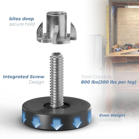 Quarter Inch Thread Furniture Leveling Feet Bundle Of Twelve Adjustable Levelers With T Nuts Heavy Duty Screw On Feet