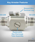 Coaxial Lightning Arrester And Surge Protector With UHF SO239 Female Connectors For RF Ham Radios Key Features