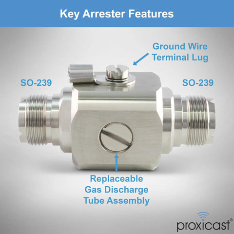 Coaxial Lightning Arrester And Surge Protector With UHF SO239 Female Connectors For RF Ham Radios Key Features