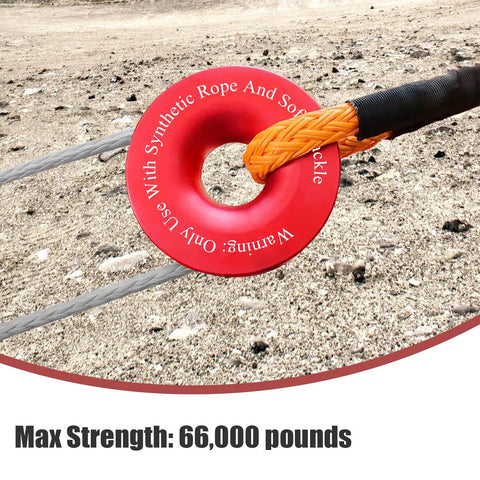 Heavy Duty Recovery Ring 66,000 Lbs For Winch Snatch Off Road SUV UTV ATV Truck Pulley Towing Ring For Synthetic Rope And Soft Shackle 7075 Aluminum CNC Machined Corrosion Resistant Red, red aluminum ring with synthetic rope and soft shackle