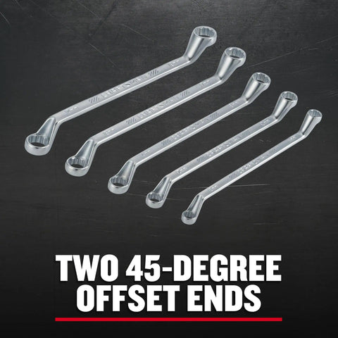 Deep Offset Metric Box End Wrench Set Must Have Five Piece 12 Point 45 Degree Angled Ends Chrome Finish