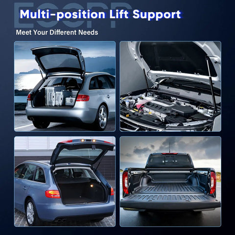 Heavy Duty Front Hood Lift Supports For Ford Explorer And Mercury Mountaineer 1996 To 2001 Replacement Gas Spring Props in various car positions.
