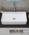 Vessel Sink and Pop Up Drain Kit, 24 By 14 Inch Rectangular Above Counter White Porcelain Ceramic Bathroom Vanity Basin