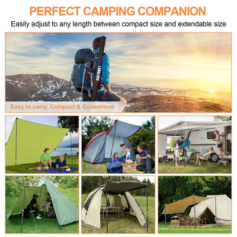 Heavy Duty Aluminum Tent Poles For Tarp And Canopy Adjustable Telescoping Poles With Non Slip Cone Bottom for outdoor setups