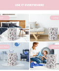 Foldable Laundry Basket Hamper With Handles, Portable Tall Collapsible Canvas Bin With Waterproof Lining, Floral Pink Nursery And Household Storage Organizer For Laundry, Toys And More No Fuss displayed in various rooms.