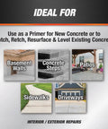 Image showing applications of Concrete Bonding Additive White 32 Oz For Steps Driveways And Patios, DIY Friendly Vinyl Acetate Copolymer Bonding Agent For High Moisture Resistance And Dense, Strong Concrete in basement walls, steps, patios, sidewalks, and driveways.