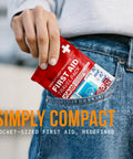 EVERLIT CARE First Aid Travel Pack, red pocket-sized kit; front-pocket view.