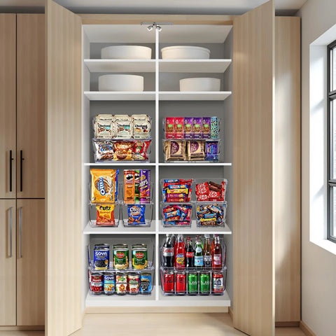 Stackable Open Front Storage Bins For Kitchen And Pantry Organization Clear Pantry Organizer Bins Medium Set Of Four Easy Grab Bins For Fridge Cabinets And Shelves