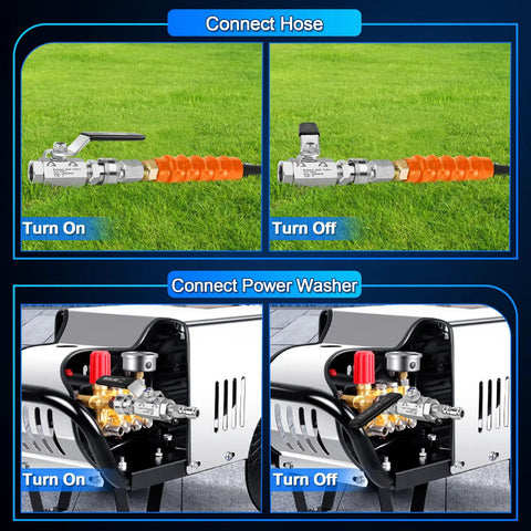 High Pressure Washer Ball Valve Kit With 5000 PSI Capacity, Three Eighths Inch Quick Connect Shut Off Ball Valve demonstration