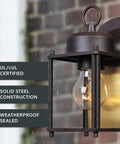 Rust Patina Porch Outdoor Wall Lantern Sconce with clear glass, steel frame, and modern back plate, weather resistant for entryways.