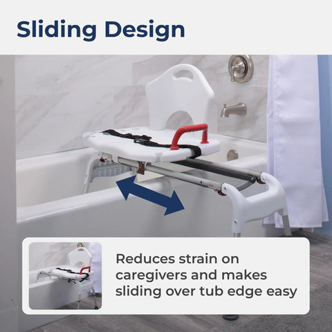 Adjustable Height Sliding Bathtub Transfer Bench With Armrests And Seat Belt For Easy In And Out, 300 Pound Capacity, White RTL12075