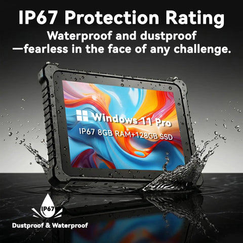 Tough As Nails 10.1 Inch Rugged Tablet With Windows 11 Pro IP67 Waterproof Dustproof Mil Std 810H Drop Resistant with water splashes.