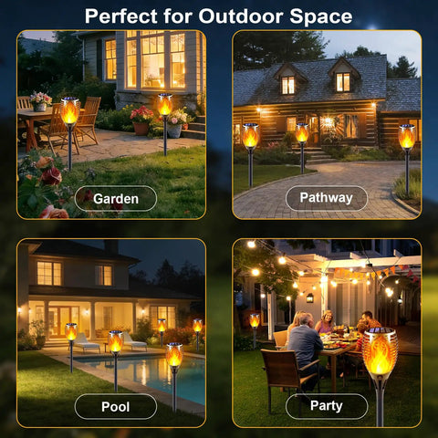 Solar Torch Lights With Flickering Flame Realistic Fire Effect for outdoor garden and patio easy setup no fuss torch light