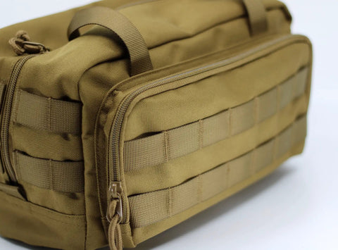 Side view of Heavy Duty 12 Inch Tool Bag for Mechanics Electricians Car Enthusiasts and DIYers, showcasing durable 900D polyester.