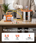 VEVOR 3-gallon stainless steel vacuum chamber kit with tempered glass lid, 5 ft hose, attached orange pump