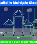 Glow In The Dark Fort Building Kit For Kids 81 Pack With 53 Rods And 28 Spheres shown in pyramid structures indoors
