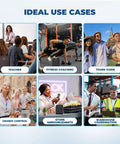 Wireless Voice Amp With Bluetooth Handheld Microphone For Teachers And Public Speaking, Portable PA System For Classrooms And Outdoor Events, 50ft Range With Cardioid Pickup usage examples including teaching, fitness, tours, crowd control, store announcements, warehouse coordination.