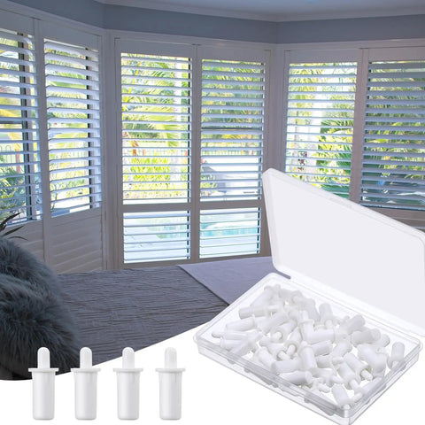 100 Pack Spring Loaded Shutter Repair Pins For Plantation Shutters Replacement Window Tools in plastic case, white pins visible