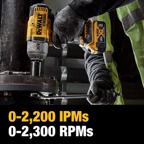 Worker using 20V Max Cordless Impact Wrench With Hog Ring Anvil, Brushless High Torque Half Inch on metal flange.