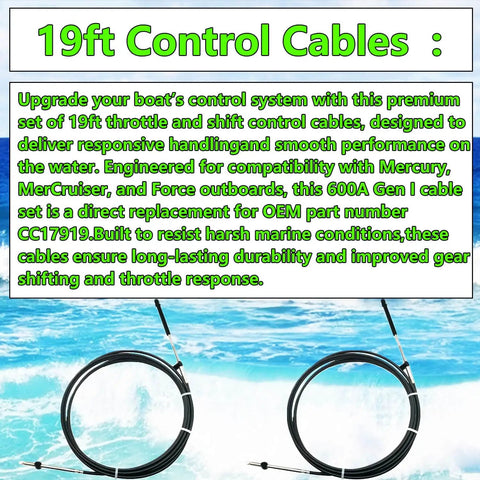 Beefed-Up Heavy Duty 19 Foot Boat Throttle And Shift Cable Set For 600A Gen I Remote Systems in water environment display